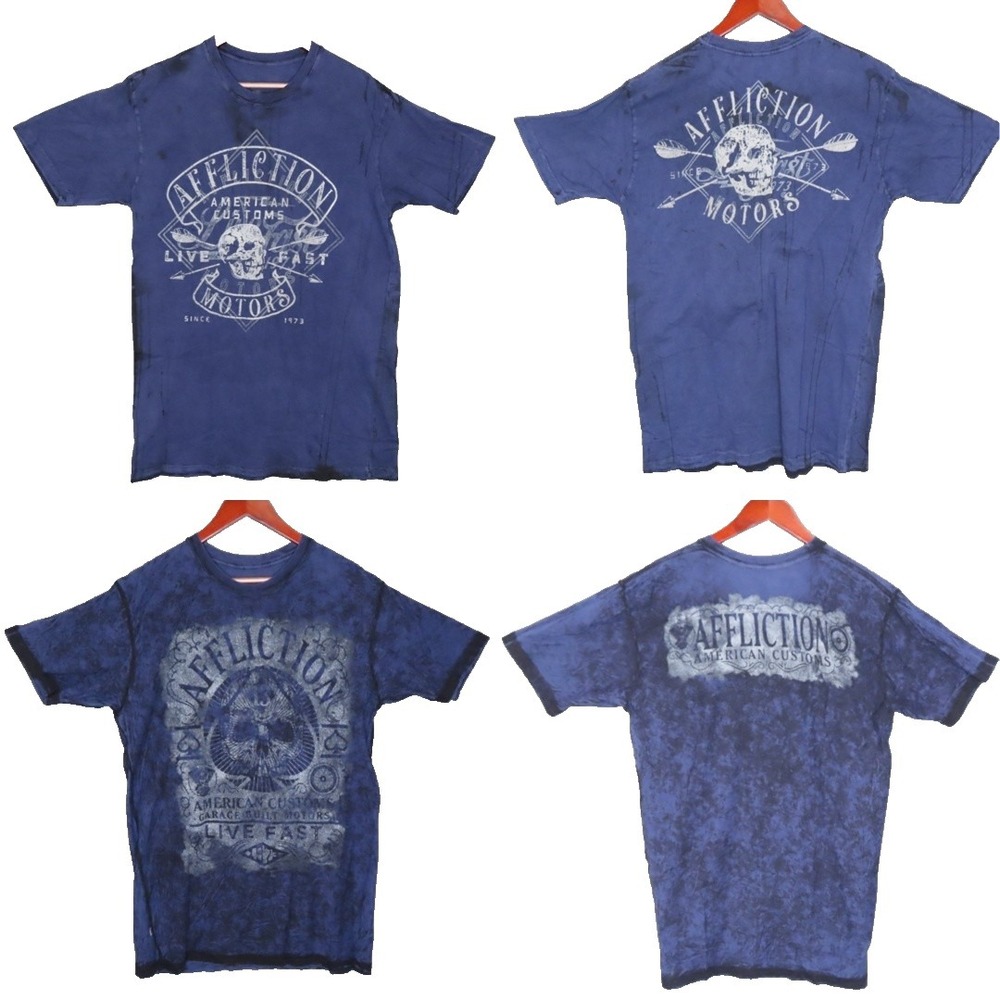 Affliction T Shirt Mens 2XL Blue American Custom Diamond Motors Reversible Tee